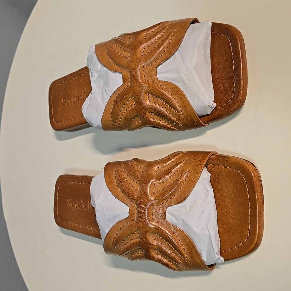 Seychelles Leather Slide Sandals Madhu Tan W6.5 - Picture 2 of 5